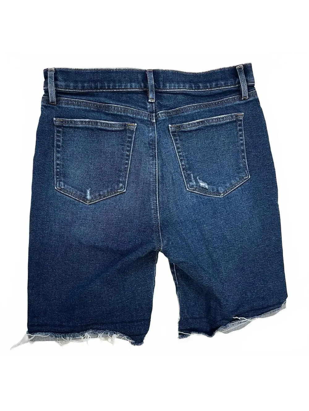 LOFT High Waist Bike Short Denim Bermuda Shorts Frayed Raw Hem Size 30 10 Dark